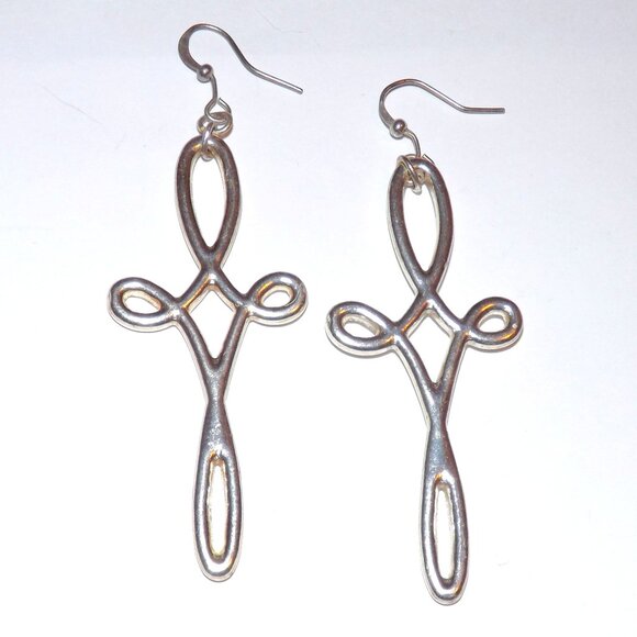 Jewelry - Big Star Cross Earrings Silver Tone Celtic Knot Statement Jewelry Whimsygoth